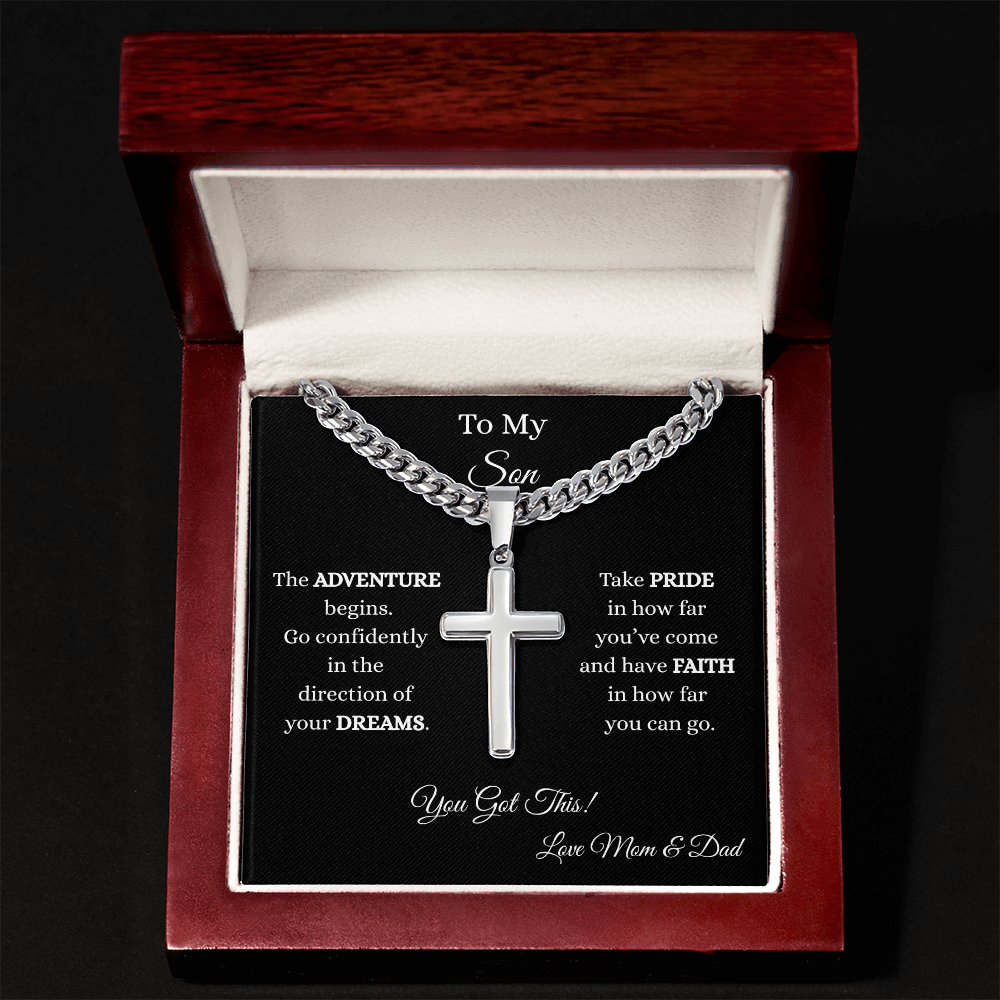 To My Son-Cuban Chain with Artisan Cross Necklace