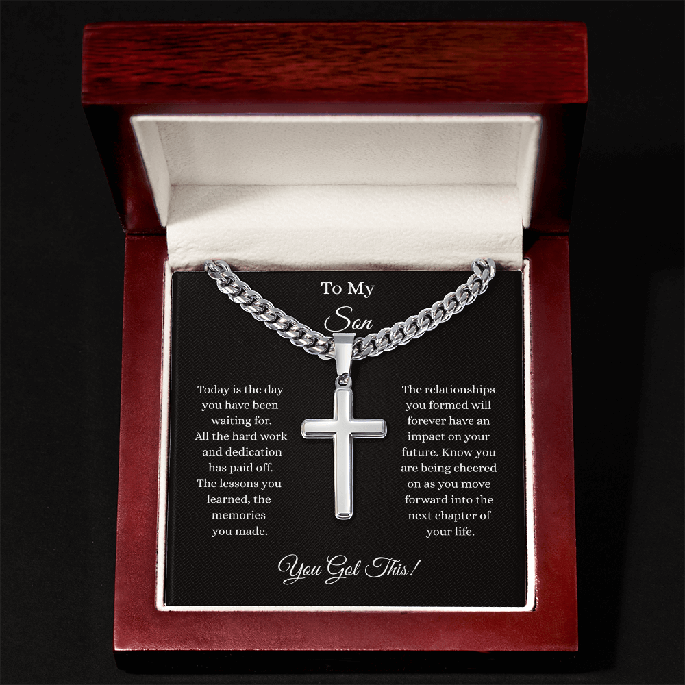 To My Son-Cuban Chain with Artisan Cross Necklace