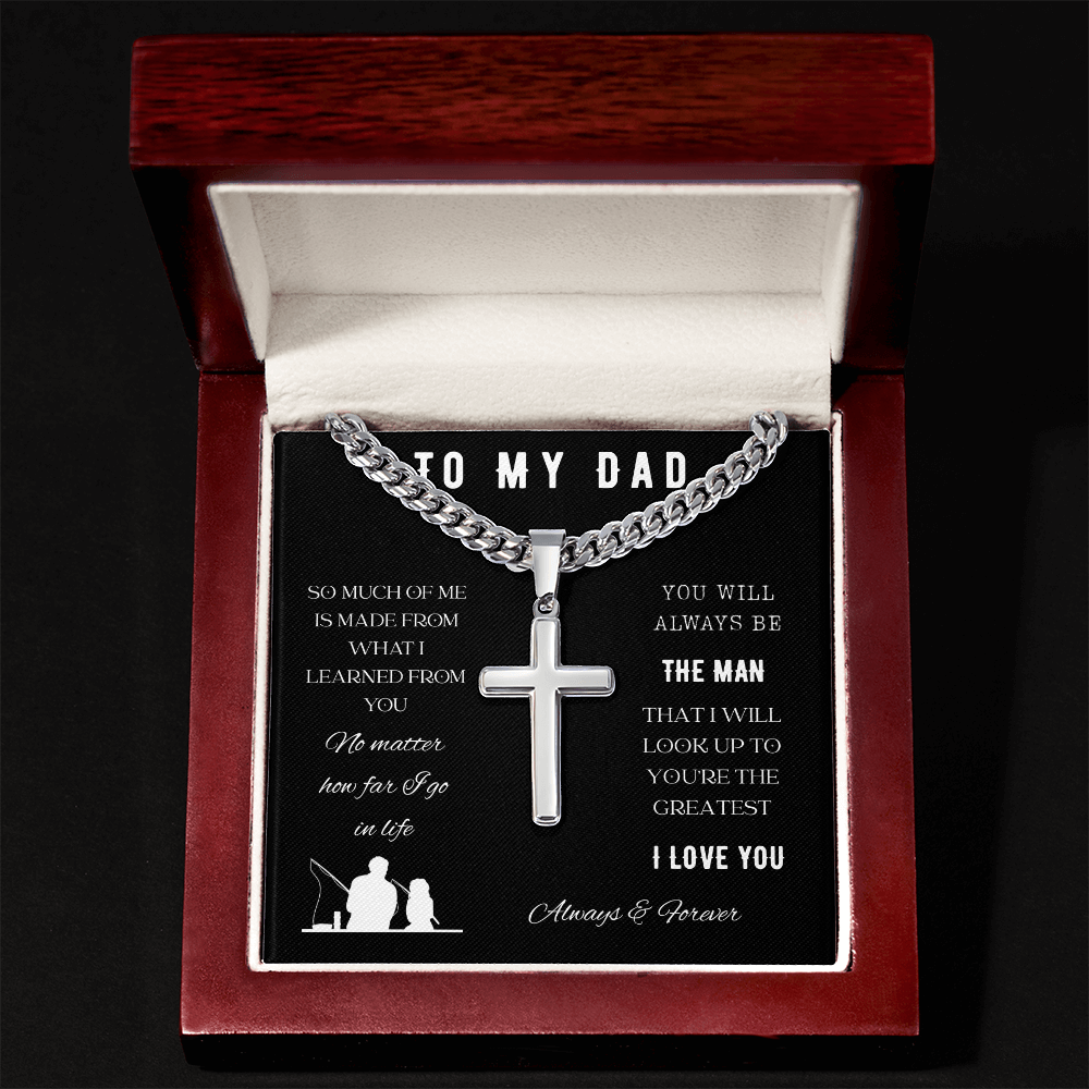 To My Dad-Cuban Chain with Cross Necklace