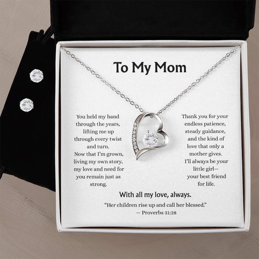 To My Mom-Forever Love Necklace with Cubic Zirconia Earring Set