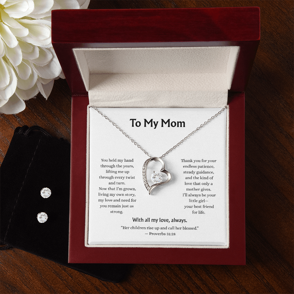 To My Mom-Forever Love Necklace with Cubic Zirconia Earring Set