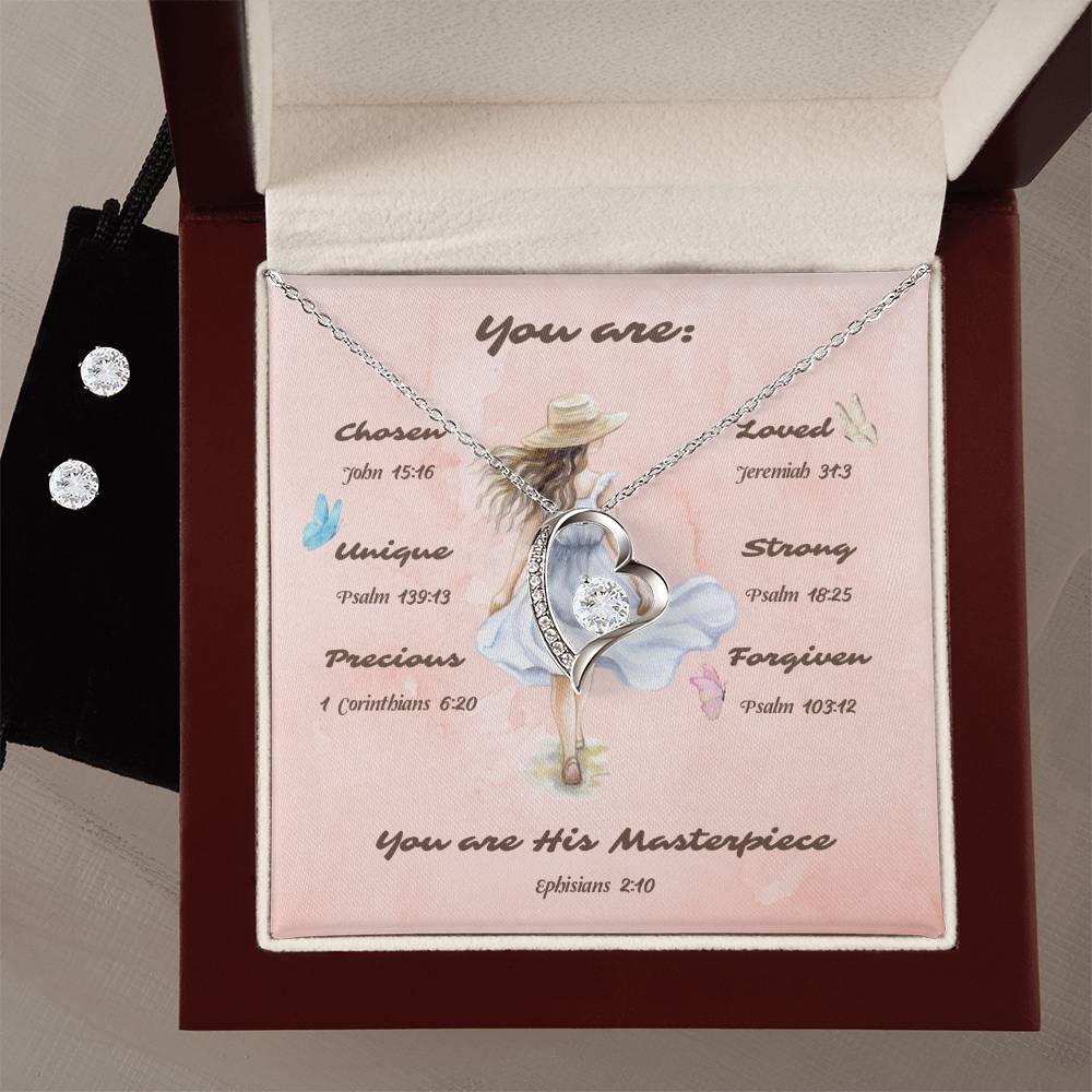 "You are His Masterpiece"-Forever Love CZ Necklace & Earring Set