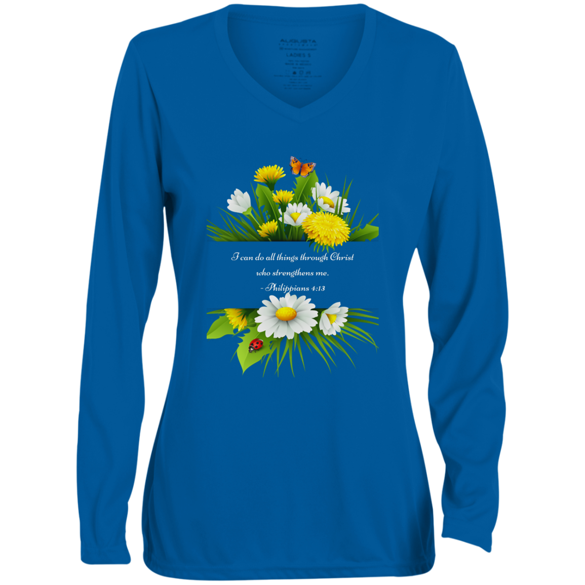 "I can do all things through Christ" Ladies' Long Sleeve V-Neck T-Shirt