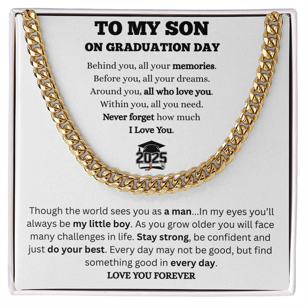 To My Son-Graduation-Cuban link Chain-White Message Card