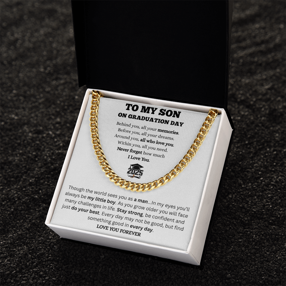 To My Son-Graduation-Cuban link Chain-White Message Card