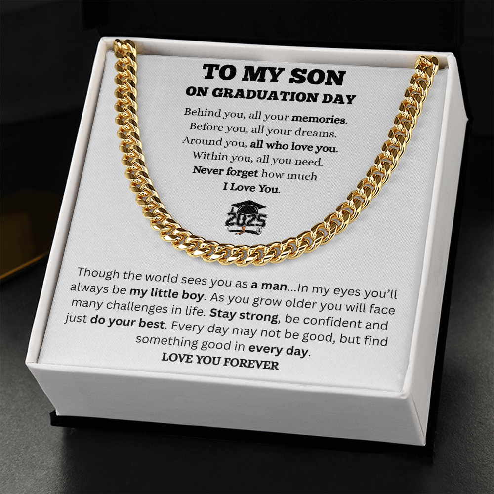 To My Son-Graduation-Cuban link Chain-White Message Card