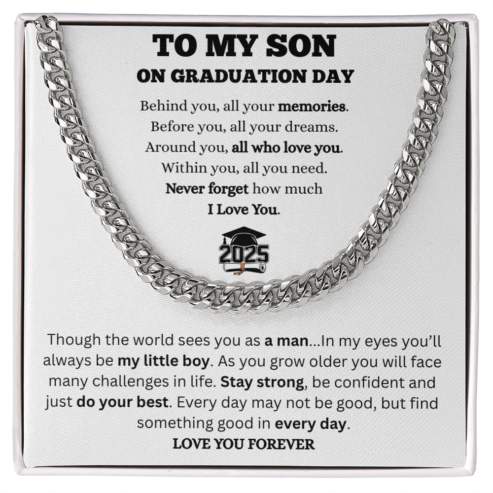 To My Son-Graduation-Cuban link Chain-White Message Card