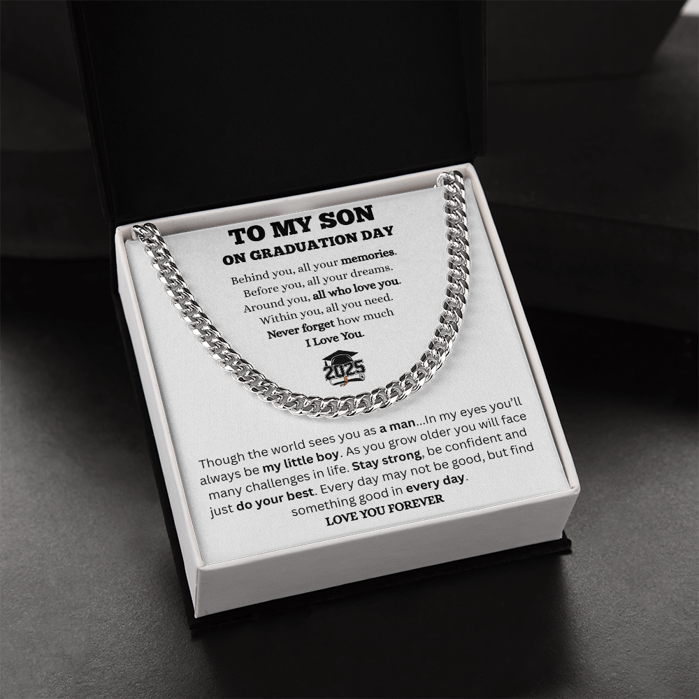 To My Son-Graduation-Cuban link Chain-White Message Card