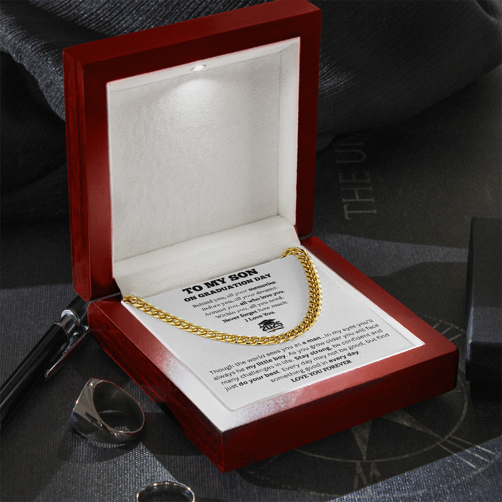 To My Son-Graduation-Cuban link Chain-White Message Card