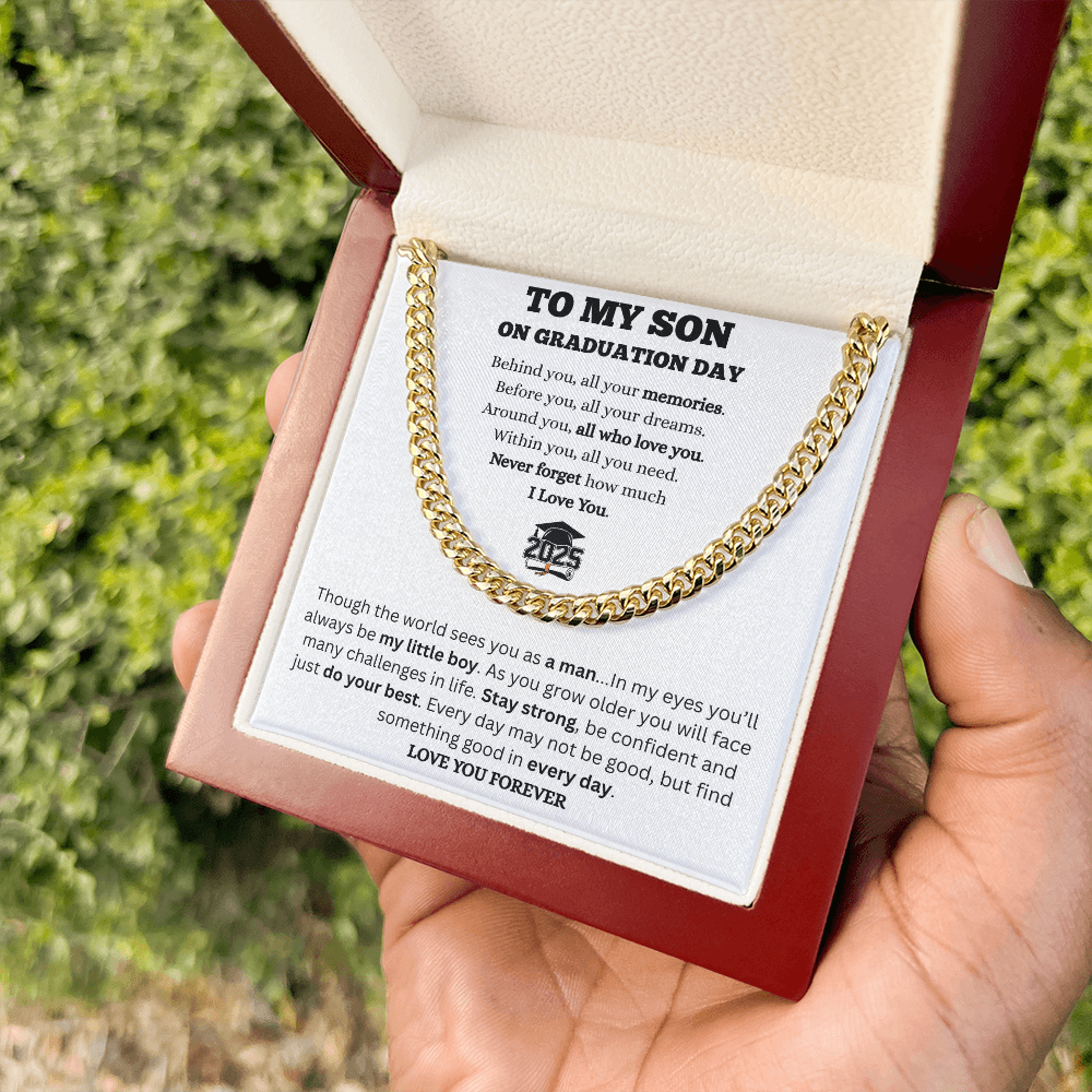 To My Son-Graduation-Cuban link Chain-White Message Card