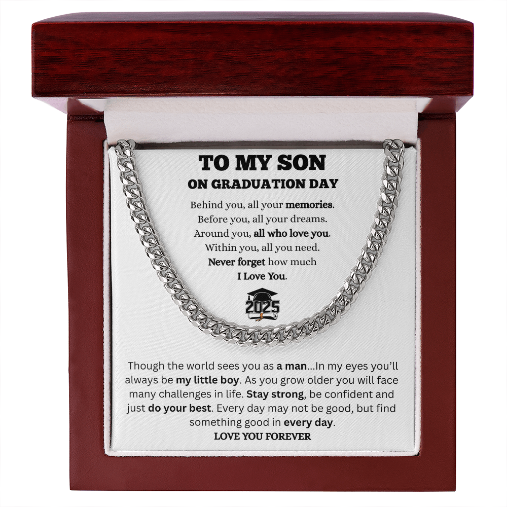 To My Son-Graduation-Cuban link Chain-White Message Card