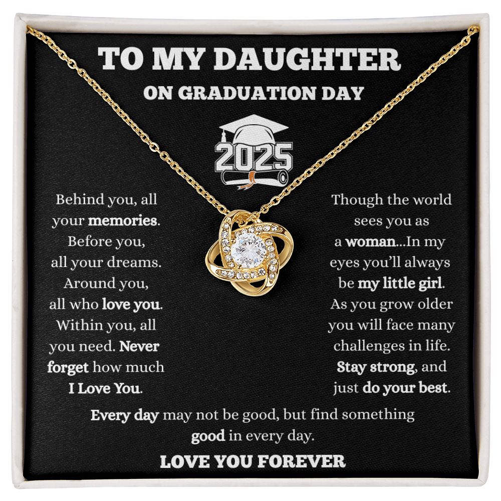 To My Daughter-Love Knot Necklace-Black/White Message Card