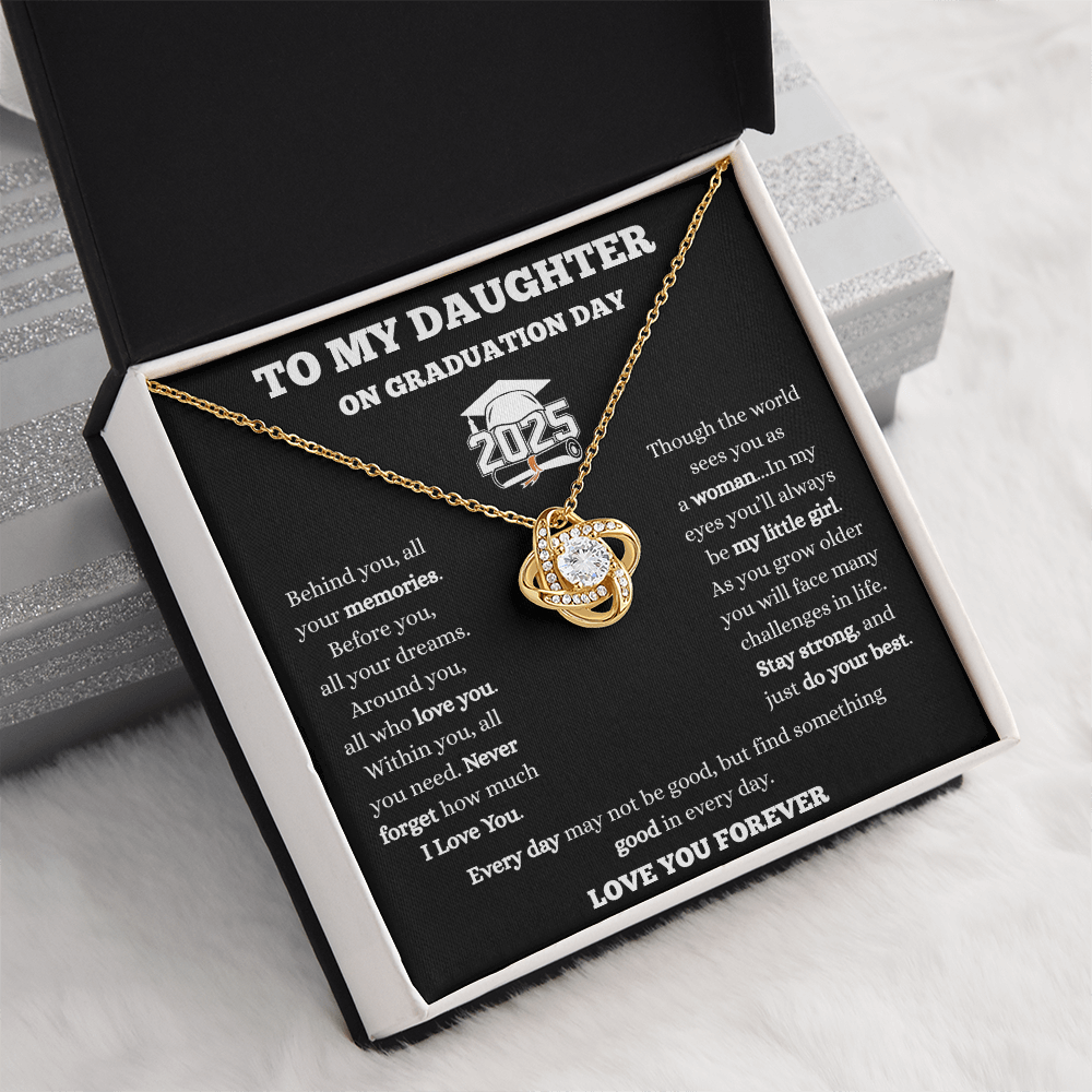 To My Daughter-Love Knot Necklace-Black/White Message Card