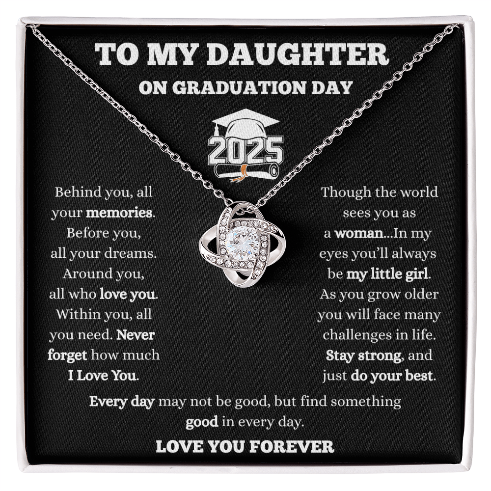 To My Daughter-Love Knot Necklace-Black/White Message Card