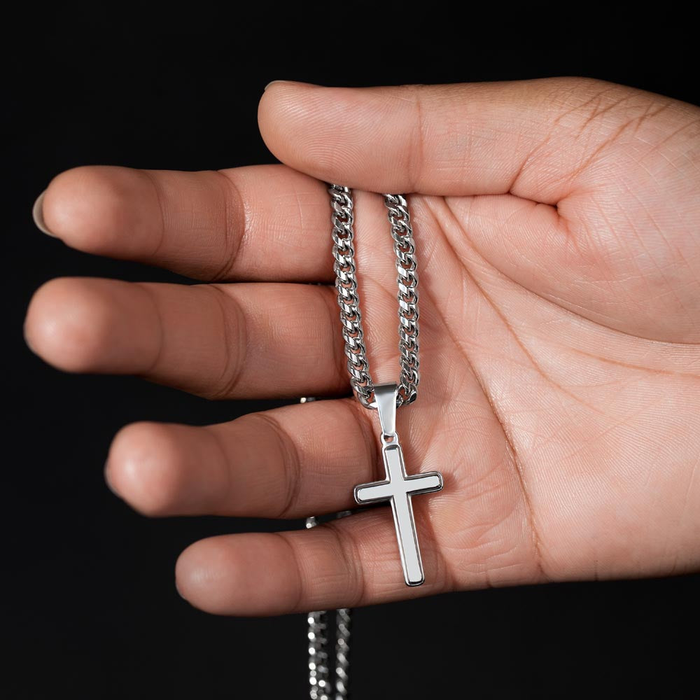 To My Son-Cuban Chain with Artisan Cross Necklace
