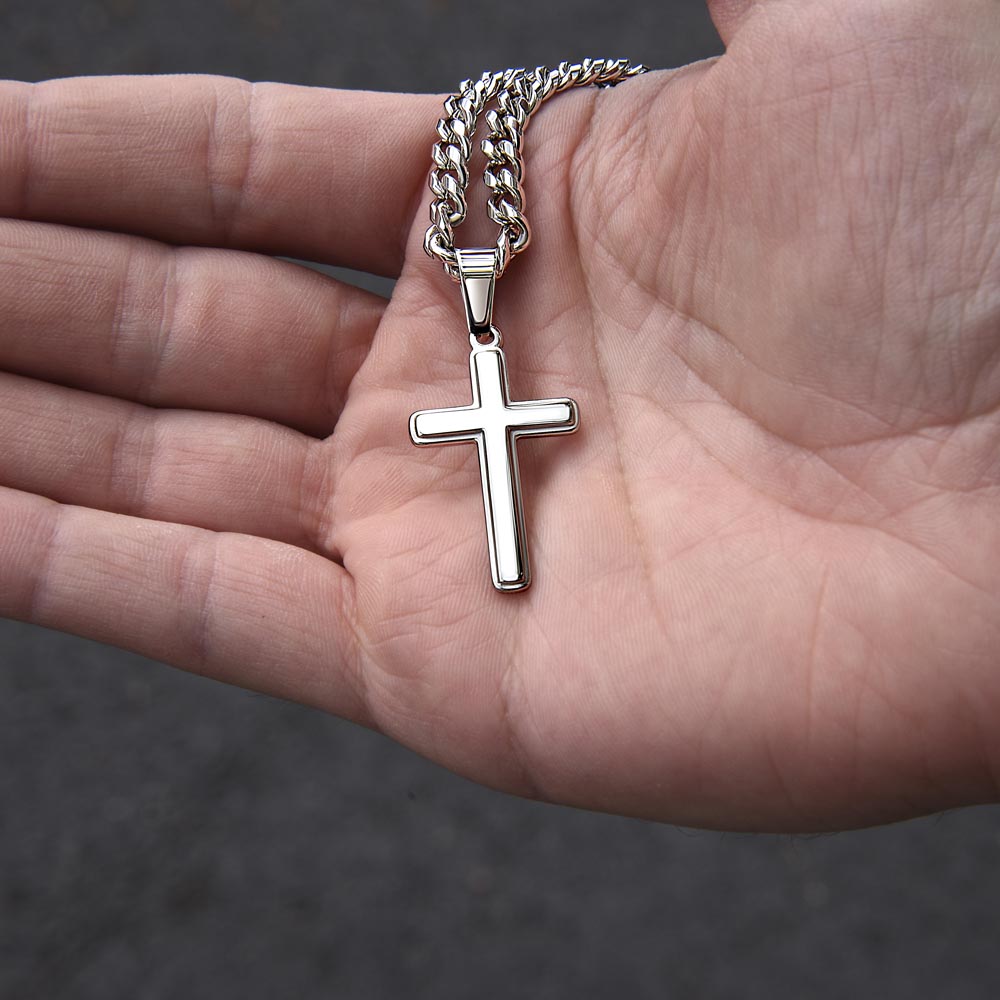 To My Son-Cuban Chain with Artisan Cross Necklace