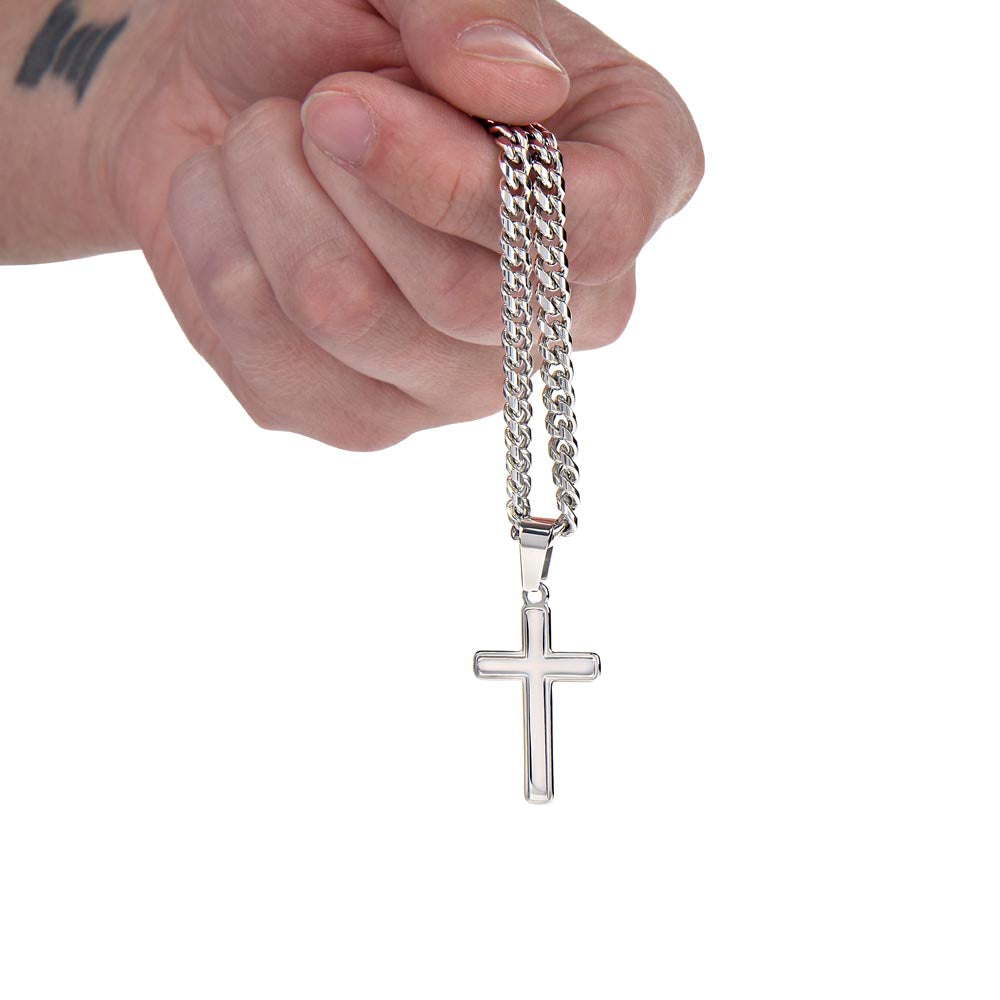 To My Son-Cuban Chain with Artisan Cross Necklace