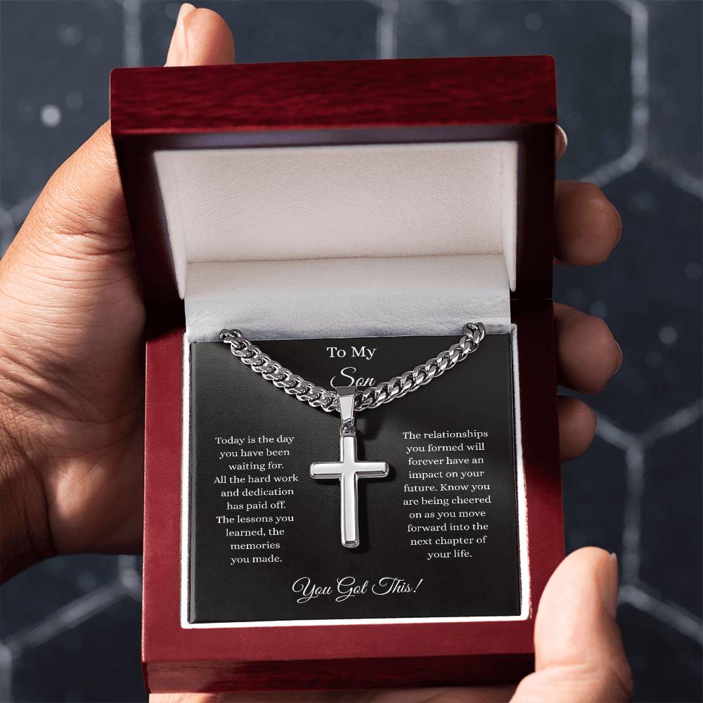 To My Son-Cuban Chain with Artisan Cross Necklace
